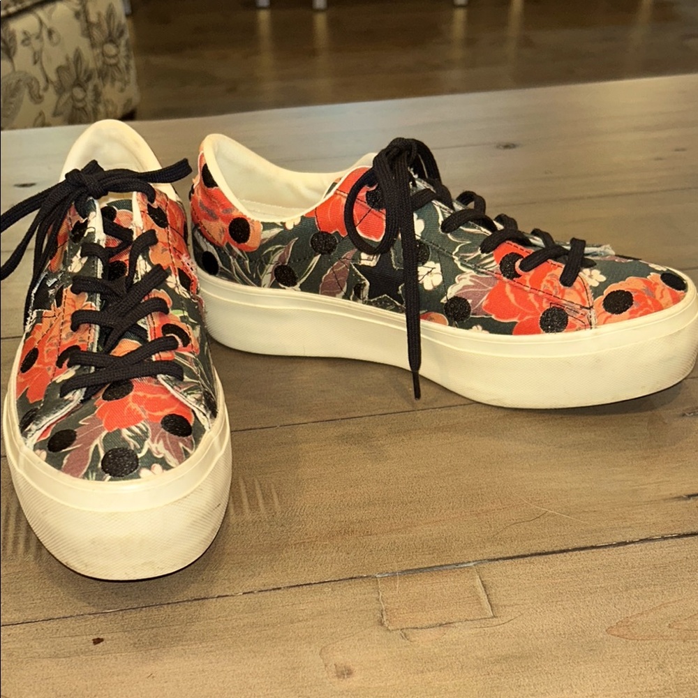 Converse One Star Platform Shoes Floral Polka Dot Sz 7.5